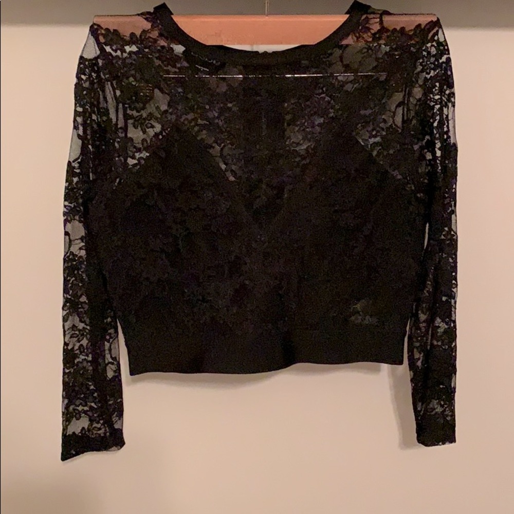 BEBE lace/sheer crop top